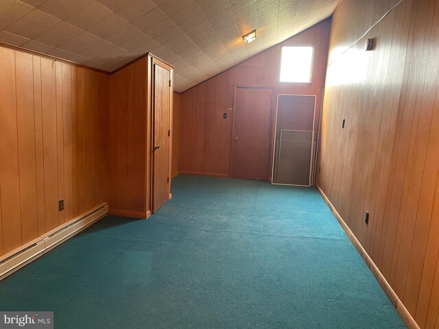122 Elmtowne Blvd, Hammonton, NJ 08037 - bonus room with carpet, baseboard heating, vaulted ceiling, and wooden walls