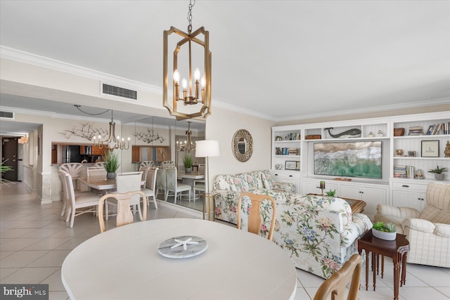906 S Edgewater House Rd Unit 906S, Bethany Beach, DE 19930 - dining area featuring a chandelier, crown molding, and tile patterned flooring