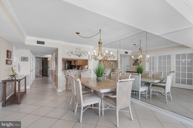 906 S Edgewater House Rd Unit 906S, Bethany Beach, DE 19930 - dining space featuring a chandelier, light tile patterned floors, and ornamental molding