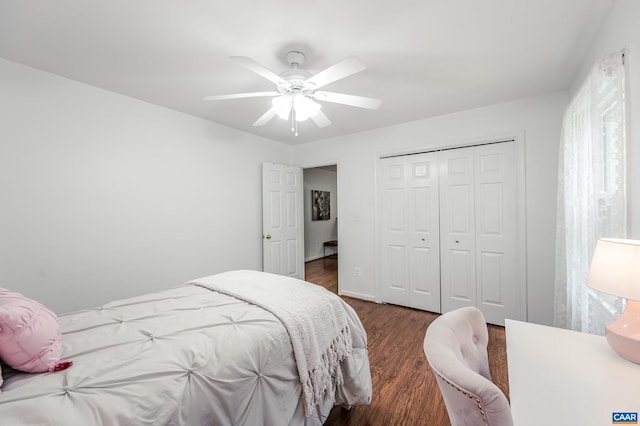 1632 Farm Brook Pl, Charlottesville, VA 22901 - bedroom with dark wood-style floors, a closet, and a ceiling fan