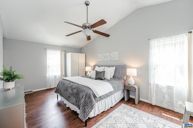 1632 Farm Brook Pl, Charlottesville, VA 22901 - bedroom with vaulted ceiling, wood finished floors, and a ceiling fan