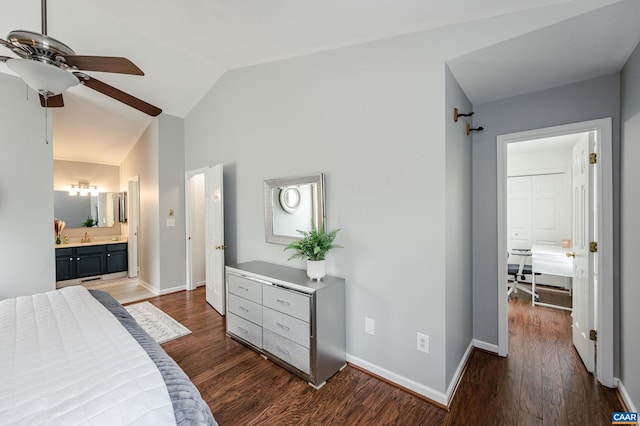 1632 Farm Brook Pl, Charlottesville, VA 22901 - bedroom with lofted ceiling, dark wood finished floors, and ensuite bathroom