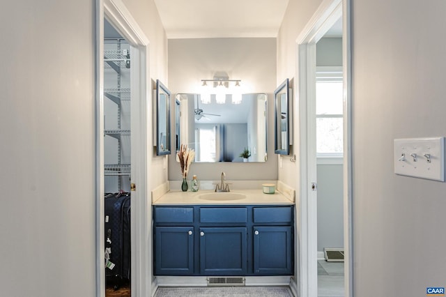 1632 Farm Brook Pl, Charlottesville, VA 22901 - bathroom featuring vanity, healthy amount of natural light, ceiling fan, and a walk in closet