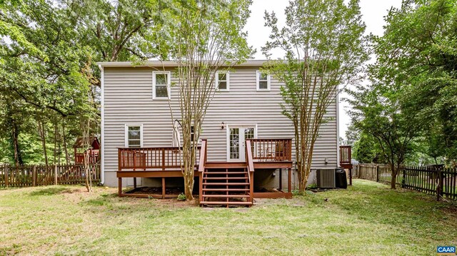 1632 Farm Brook Pl, Charlottesville, VA 22901 - rear view of house with a fenced backyard, a deck, and stairway