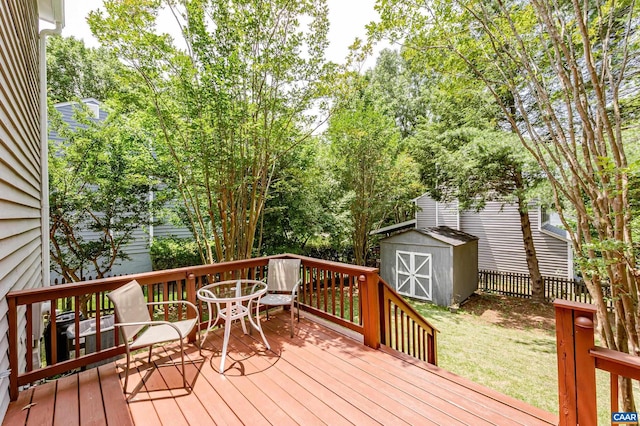 1632 Farm Brook Pl, Charlottesville, VA 22901 - deck featuring a storage shed and view of wooded area
