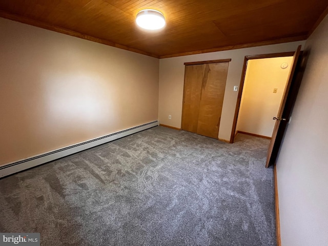 636 Pigeon Creek Rd, Pottstown, PA 19465 - unfurnished bedroom with wood ceiling, carpet floors, baseboard heating, and a closet