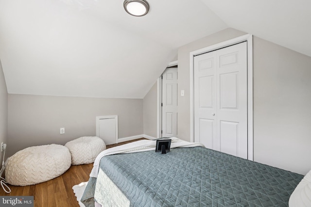 202 Piping Rock Dr, Silver Spring, MD 20905 - bedroom featuring vaulted ceiling, wood finished floors, and a closet