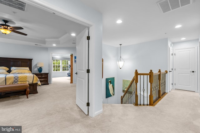22351 Winding Woods Way, Clarksburg, MD 20871 - hall with an upstairs landing, light colored carpet, recessed lighting, and crown molding