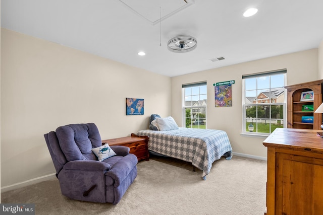 22351 Winding Woods Way, Clarksburg, MD 20871 - bedroom featuring attic access, light carpet, and recessed lighting