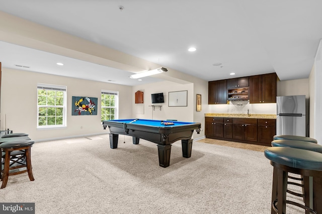 22351 Winding Woods Way, Clarksburg, MD 20871 - game room with billiards, light carpet, recessed lighting, and bar