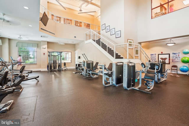130 Ambrose Ln, Fredericksburg, VA 22406 - workout area with a high ceiling and a ceiling fan