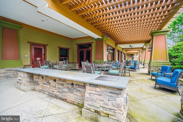 130 Ambrose Ln, Fredericksburg, VA 22406 - view of patio with outdoor dining space, a pergola, and ceiling fan