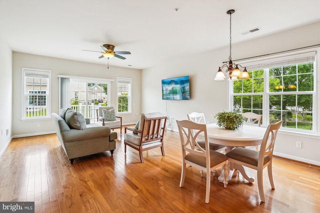 130 Ambrose Ln, Fredericksburg, VA 22406 - dining space with healthy amount of natural light, a ceiling fan, and light wood-style flooring
