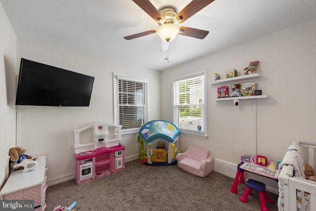 2619 Poplar Dr, Baltimore, MD 21207 - rec room with a ceiling fan and carpet floors