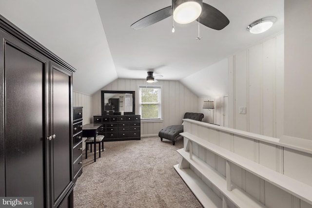 2619 Poplar Dr, Baltimore, MD 21207 - bedroom with carpet floors, vaulted ceiling, and ceiling fan