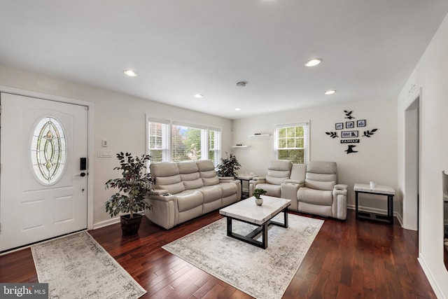 2619 Poplar Dr, Baltimore, MD 21207 - living room featuring dark wood-type flooring and recessed lighting