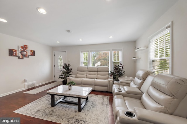 2619 Poplar Dr, Baltimore, MD 21207 - living room featuring recessed lighting and dark wood-style floors