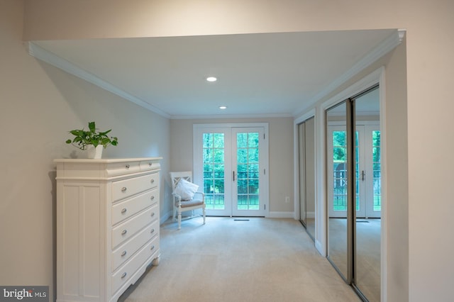 496 Black Swan Ln, Berwyn, PA 19312 - living area featuring crown molding, light colored carpet, and recessed lighting