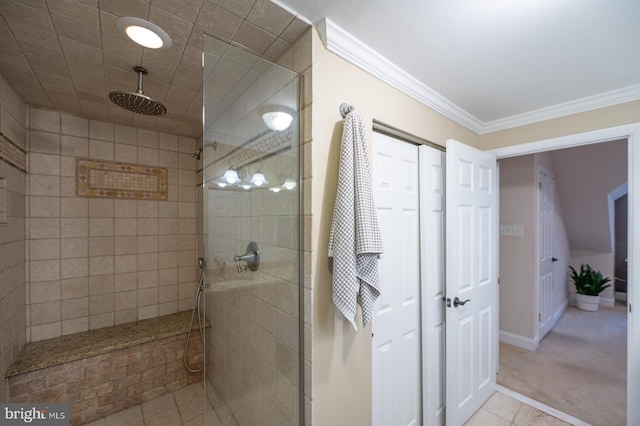496 Black Swan Ln, Berwyn, PA 19312 - full bathroom with a shower stall, ornamental molding, and tile patterned floors