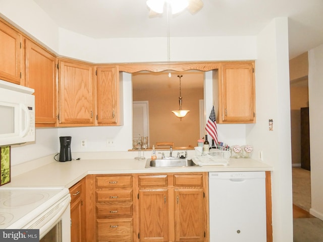 445 Locust Ave Unit 5203, Pitman, NJ 08071 - kitchen featuring white appliances, light countertops, and pendant lighting