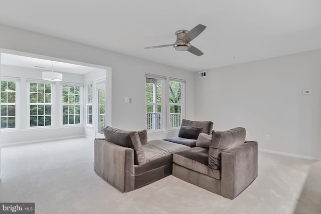 3121 Katewood Ct, Baltimore, MD 21209 - carpeted living room with a ceiling fan and baseboards