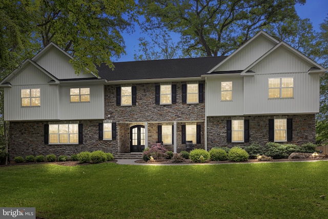 4245 Mechanicsville Rd, Doylestown, PA 18902 - view of front of property featuring a front yard, stone siding, and french doors