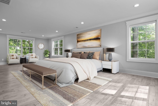 4245 Mechanicsville Rd, Doylestown, PA 18902 - bedroom with ornamental molding, multiple windows, recessed lighting, and wood finished floors