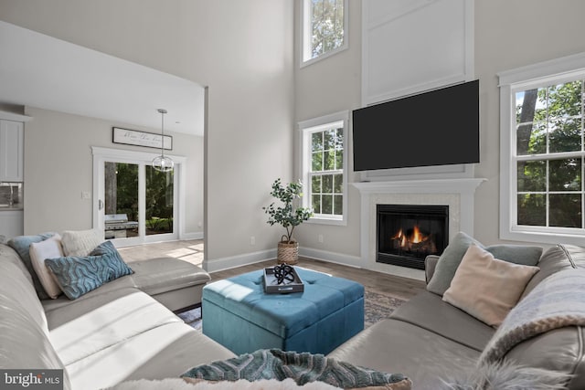 4245 Mechanicsville Rd, Doylestown, PA 18902 - living area featuring wood finished floors, plenty of natural light, and a high ceiling
