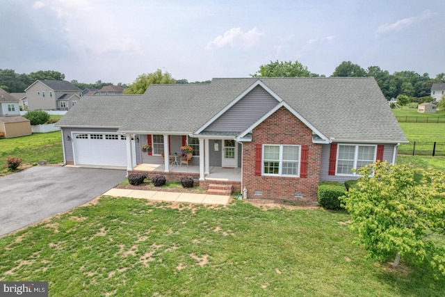 132 Nightingale Dr, Milford, DE 19963 - view of front facade with brick siding, driveway, a garage, a porch, and a shingled roof