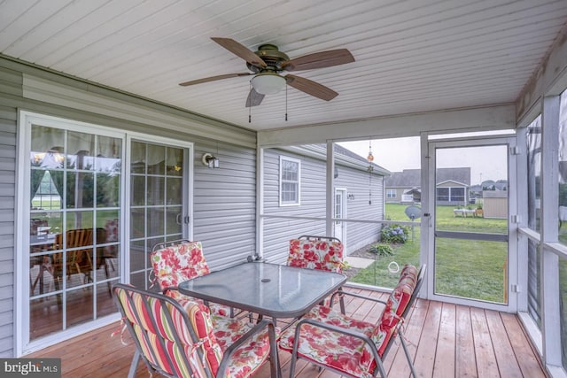 132 Nightingale Dr, Milford, DE 19963 - sunroom / solarium with a ceiling fan and outdoor dining area