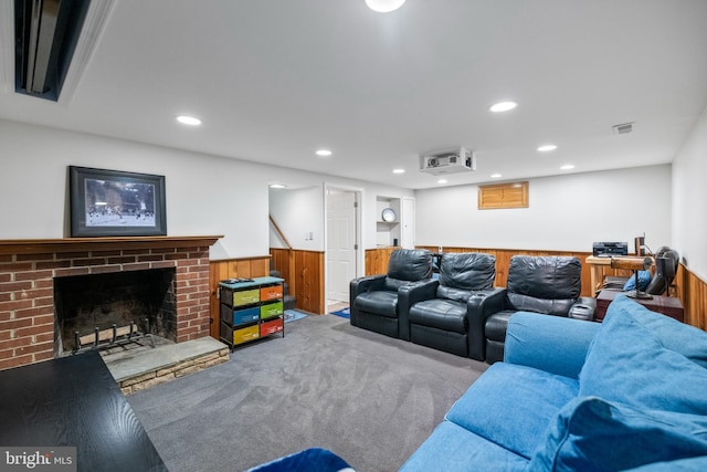 5114 14th St N, Arlington, VA 22205 - carpeted cinema room featuring recessed lighting and a fireplace