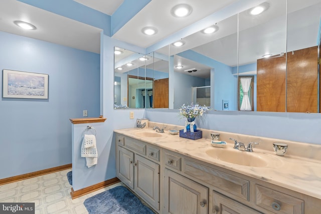 12810 Kending Ln, Clear Spring, MD 21722 - full bath with tile patterned floors, double vanity, and an enclosed shower