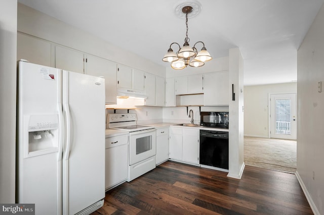 208 Kimberly Way, Winchester, VA 22601 - kitchen with black appliances, under cabinet range hood, a chandelier, light countertops, and white cabinets