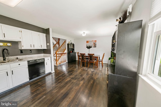 9946 Canvasback Way, Damascus, MD 20872 - kitchen with dishwasher, dark wood finished floors, white cabinets, and light stone countertops