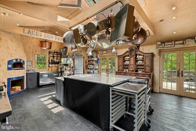 282 Crabapple Ln, East Stroudsburg, PA 18302 - kitchen featuring wooden ceiling, french doors, plenty of natural light, a kitchen island, and light countertops