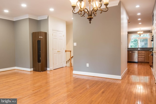 114 Herndon Mill Cir, Herndon, VA 20170 - unfurnished room with a chandelier, light wood-style flooring, crown molding, and recessed lighting