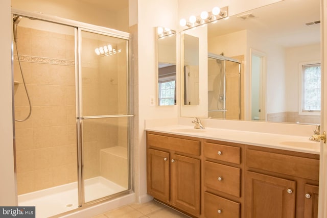 114 Herndon Mill Cir, Herndon, VA 20170 - full bathroom with a shower stall, double vanity, plenty of natural light, and tile patterned floors