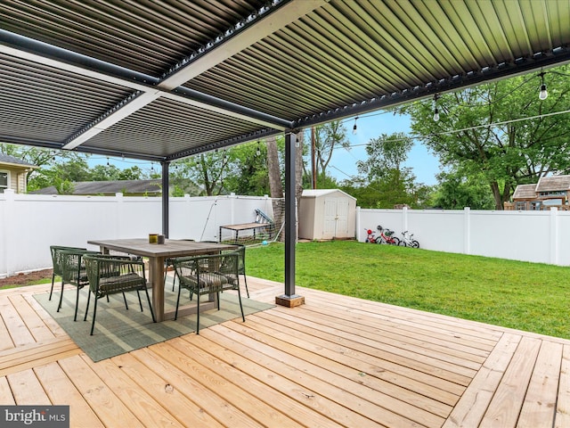 13222 Parson Ln, Fairfax, VA 22033 - deck featuring a storage shed, a fenced backyard, and outdoor dining area