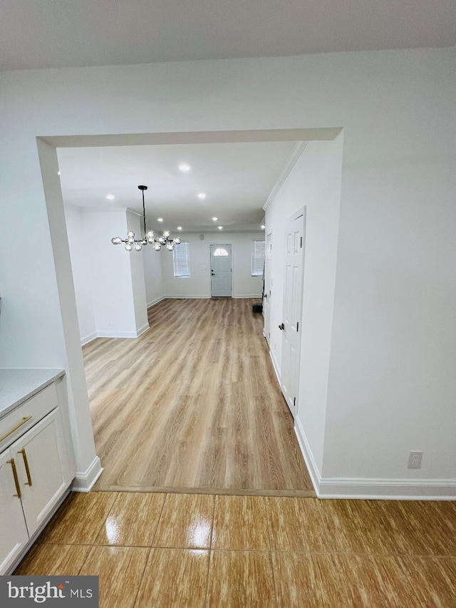 6610 N Smedley St, Philadelphia, PA 19126 - hall featuring a chandelier, light wood finished floors, recessed lighting, and ornamental molding