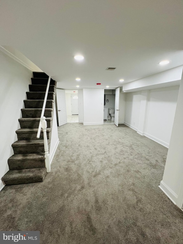 6610 N Smedley St, Philadelphia, PA 19126 - finished below grade area featuring stairway, carpet, and recessed lighting