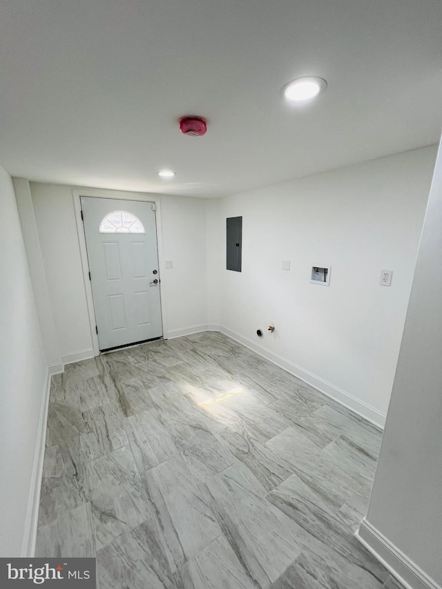 6610 N Smedley St, Philadelphia, PA 19126 - foyer featuring electric panel, marble look tile flooring, and recessed lighting