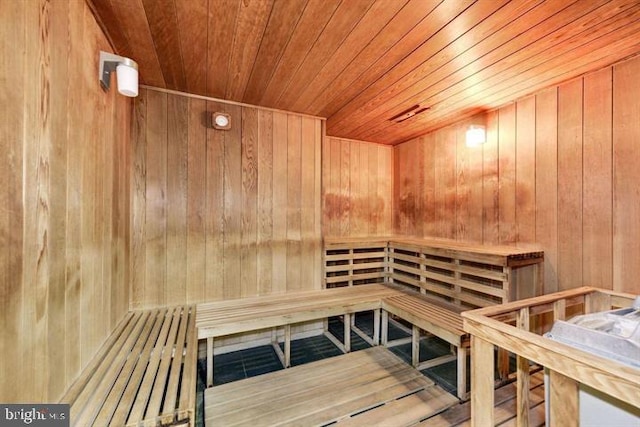 205 Yoakum Pkwy Unit 1712, Alexandria, VA 22304 - sauna with wooden ceiling, wood walls, and tile patterned flooring