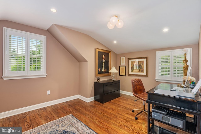 4704 Sweetbriar Cir, Emmaus, PA 18049 - office featuring vaulted ceiling, wood finished floors, plenty of natural light, and recessed lighting