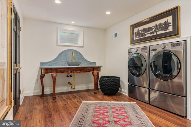 4704 Sweetbriar Cir, Emmaus, PA 18049 - laundry room featuring separate washer and dryer, wood finished floors, and recessed lighting