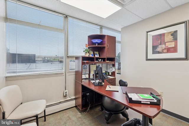 119 S Easton Rd, Glenside, PA 19038 - carpeted home office with a drop ceiling and a baseboard radiator