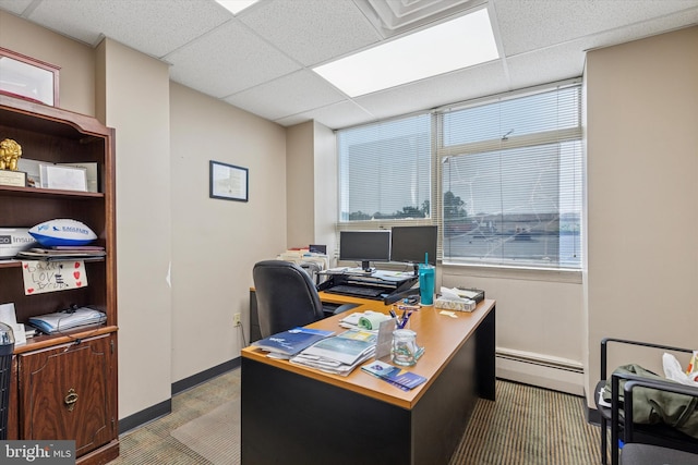 119 S Easton Rd, Glenside, PA 19038 - office with baseboard heating, a paneled ceiling, and light colored carpet