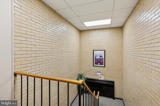 119 S Easton Rd, Glenside, PA 19038 - stairs featuring a drop ceiling, brick wall, and carpet floors