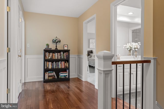 1817 Old Farm Ln, Lancaster, PA 17602 - hallway featuring dark wood-style flooring and wainscoting