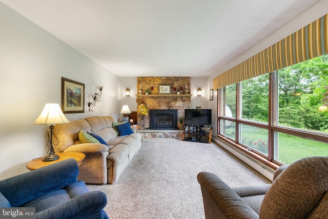 848 Rapp Rd, Howard, PA 16841 - carpeted living room with a baseboard radiator and a fireplace