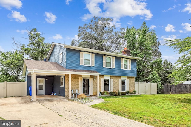 12 Bantry Ct, Waldorf, MD 20602 - view of front facade with concrete driveway, a gate, a chimney, an attached carport, and brick siding